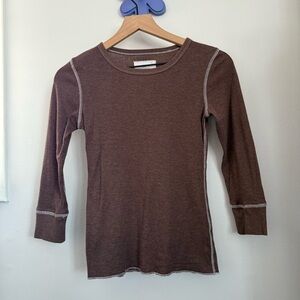 Energie Large Y2K Brown 3/4 Sleeve Stitched Fitted Tee Elena Gilbert Bella Swan